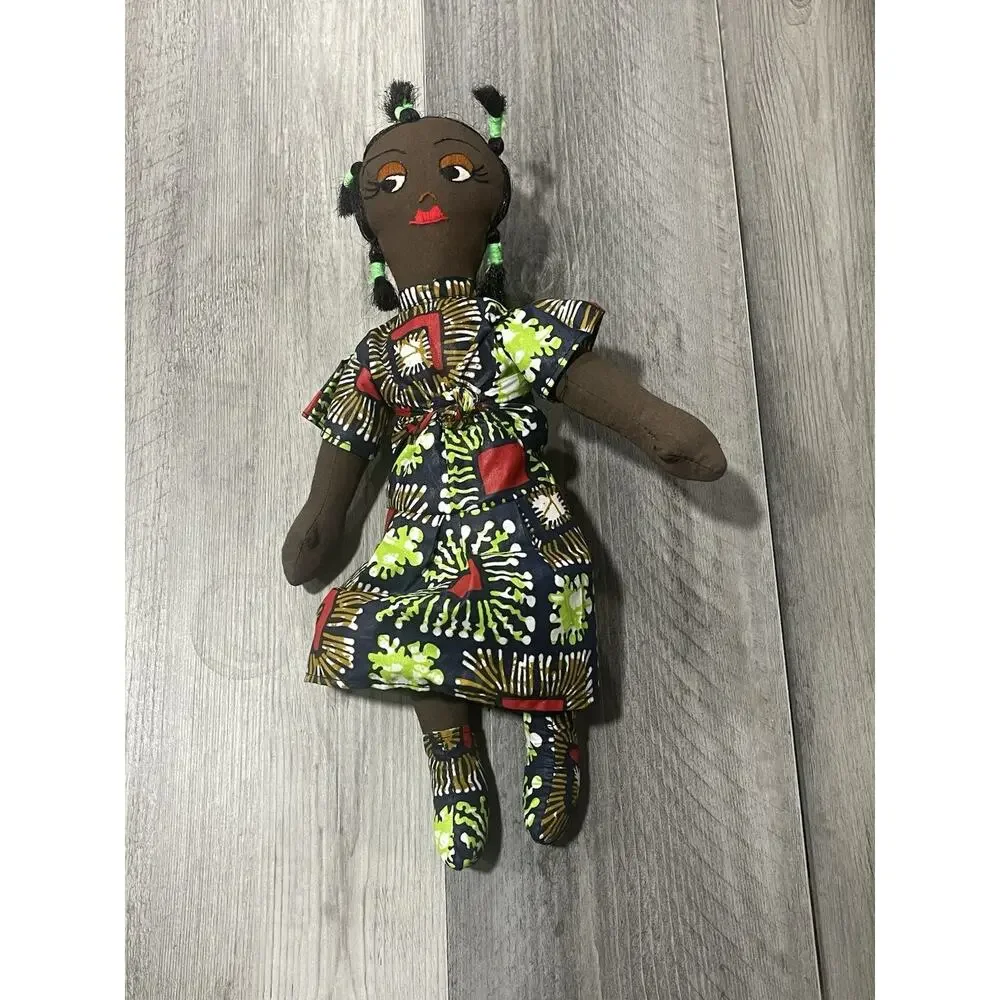 African Doll With Baby From Rwanda Cloth Rag Folk Art 13”